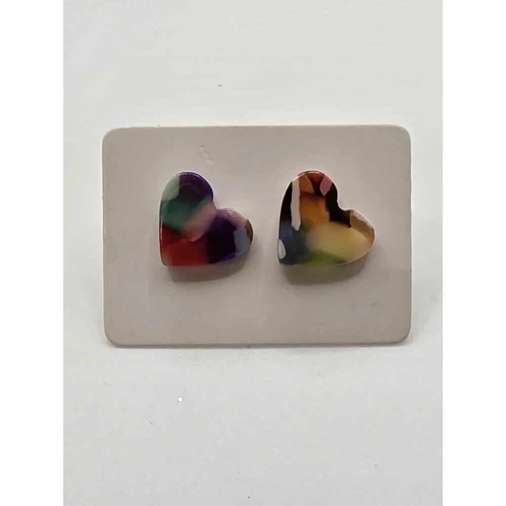Multi-colored Heart Stud Earrings Butterfly Closing